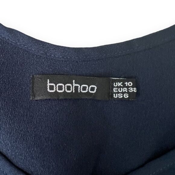 Boohoo Navy Blue and White Maxi Dress with Pleated Skirt - Picture 11 of 11